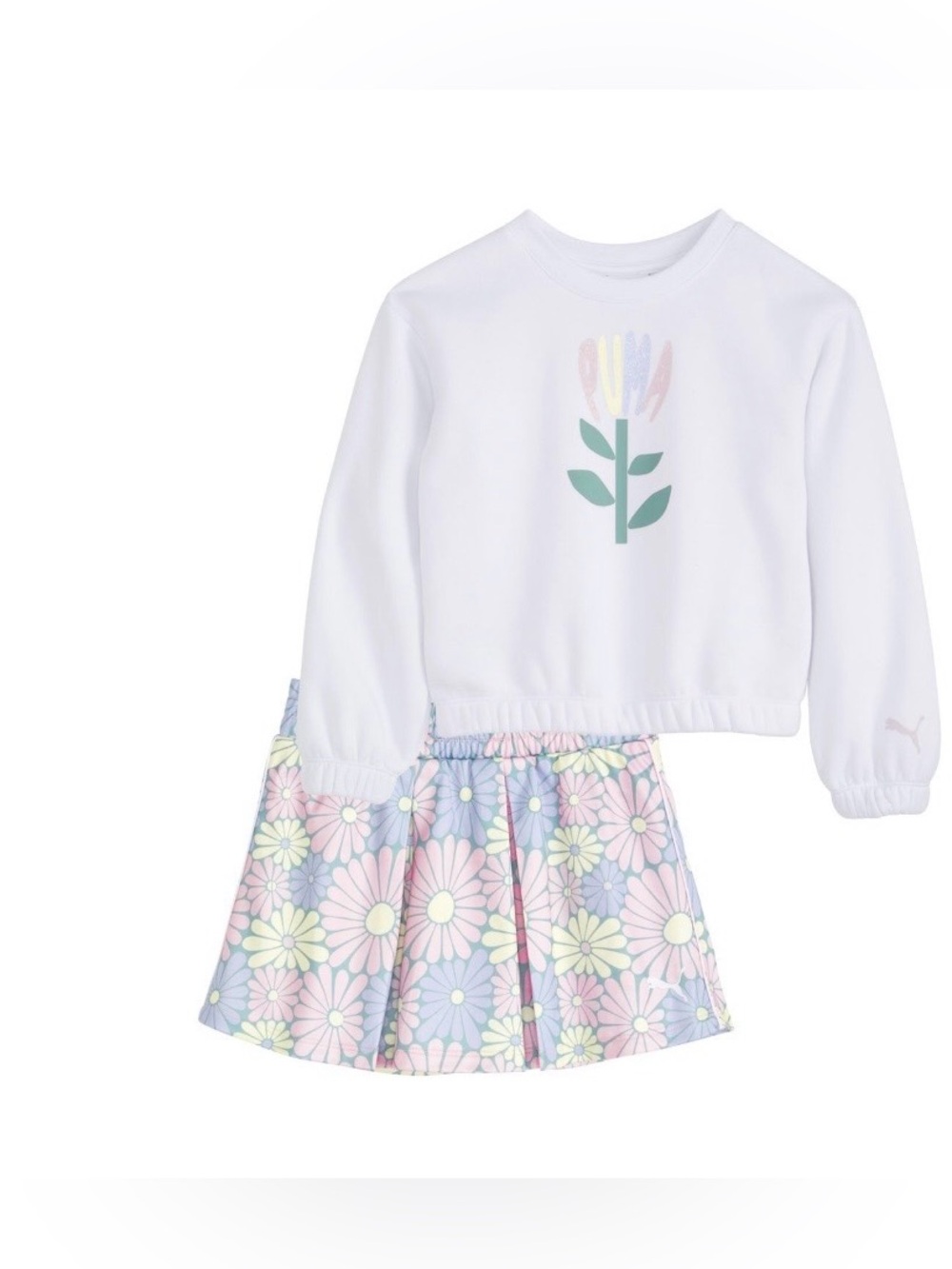 Puma White Sweatshirt and Pastel Floral Skirt Matching Set 3T